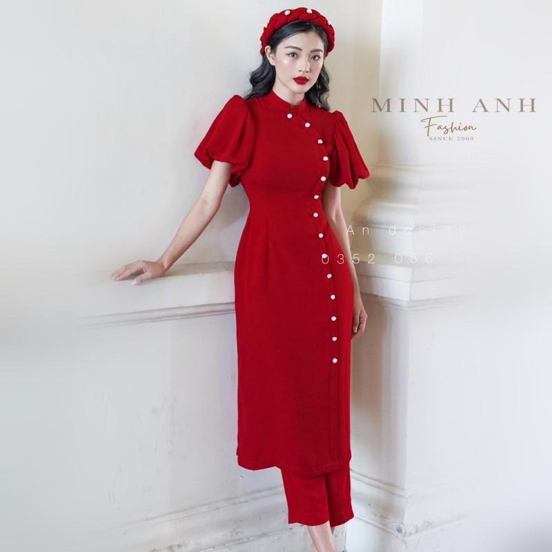 Áo Dài Lụa Bảo Anh đỏ điệu đà nhà Minh Anh Fashion có MAY SỐ ĐO