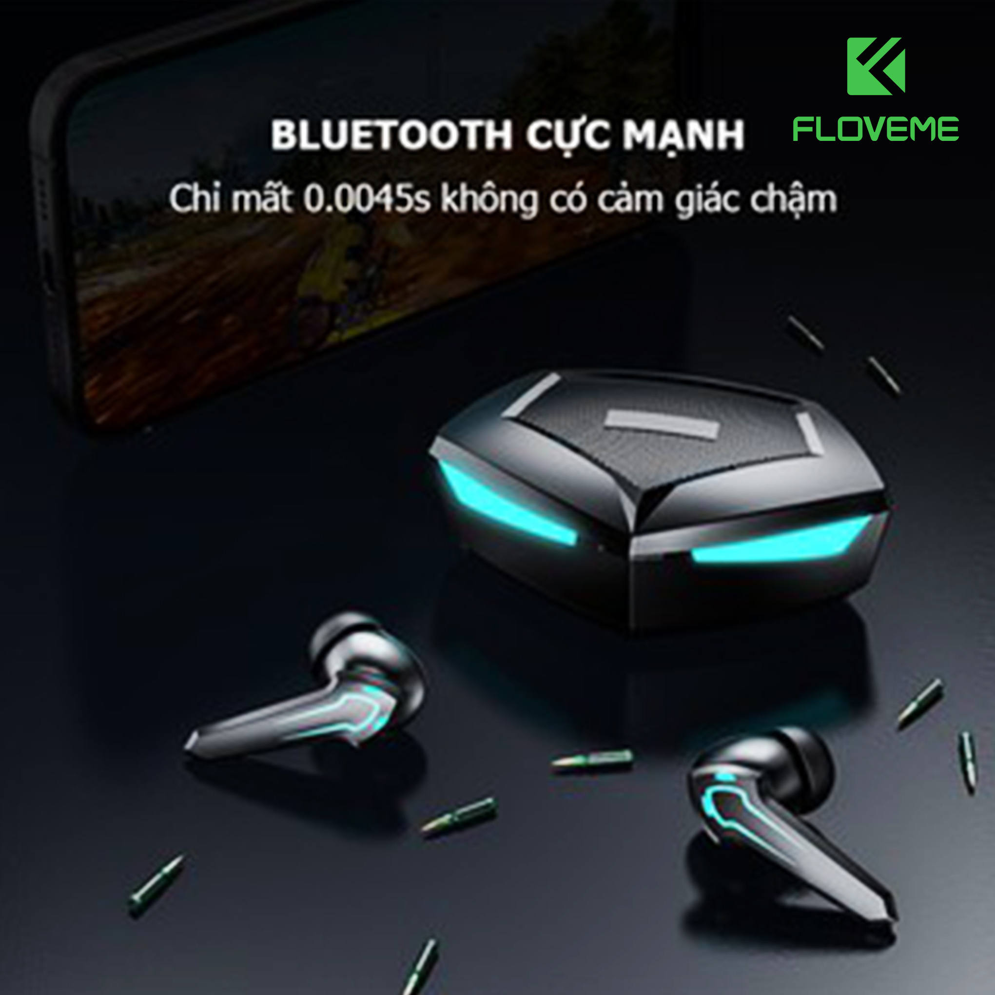 Tai Nghe Floveme Gaming Không Dây Bluetooth 5.2 - P30 -  Cảm biến âm thanh HIFI - hỗ trợ đàm thoại độ trễ cực thấp khi chơi game, Bass mạnh mẽ - Hàng chính hãng