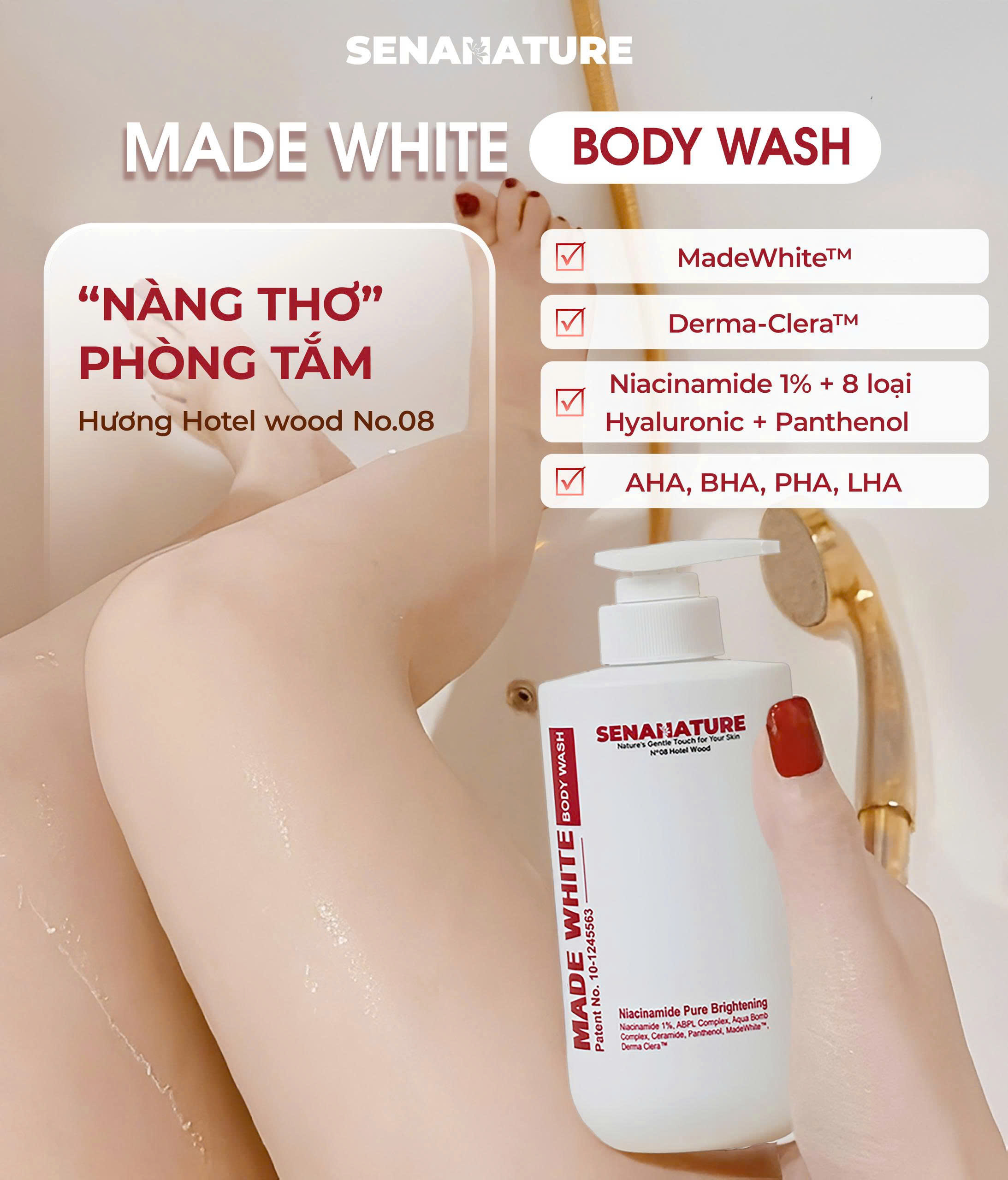 Sữa tắm trắng da SENANATURE MADE WHITE BODY WASH 500ml