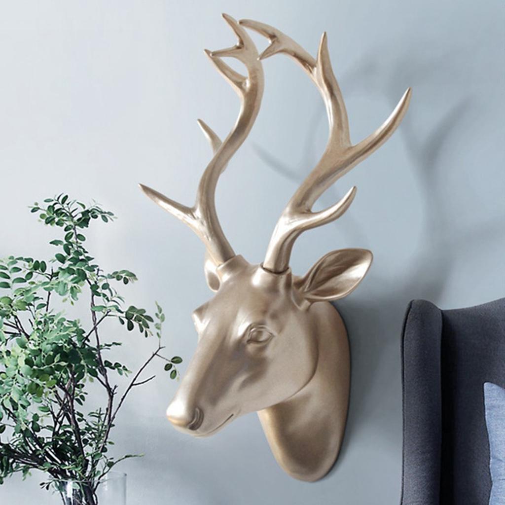 3D Deer Head Statue Wall Mount Animal Figurines Home Office Decor