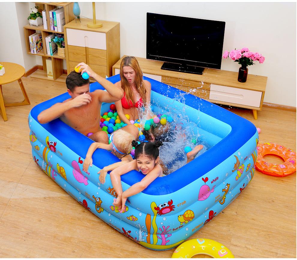 Bể bơi phao cho bé, bể phao bơi trẻ em loại to dày dài 2m1 cao 3 tầng swimming pool kèm bơm điện (Tặng 01 nến điện tử + 01 decal dán vở)