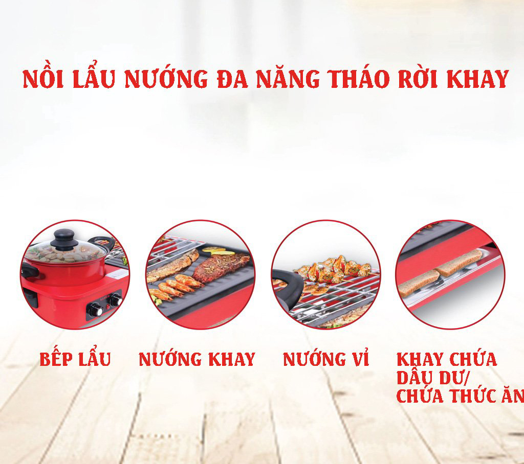 Bếp Lẩu Nướng Đa Năng Công Suất 2200W Dành Cho Gia Đình Có Thể Tháo Rời