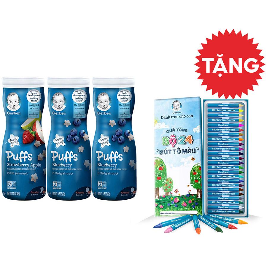 Set 3 Gerber Puff (2 việt quất, 1 dâu táo) - Tặng Bộ chì 24 màu