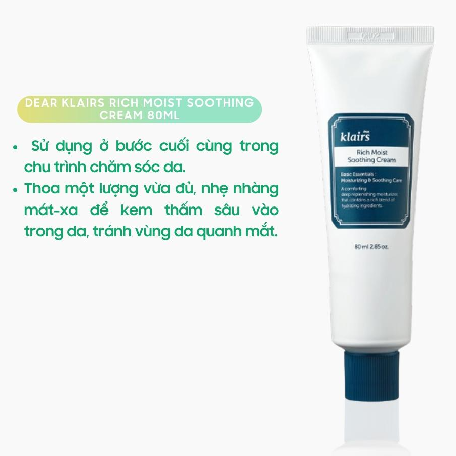 Kem dưỡng ẩm Klairs Rich Moist Soothing Cream 80ml