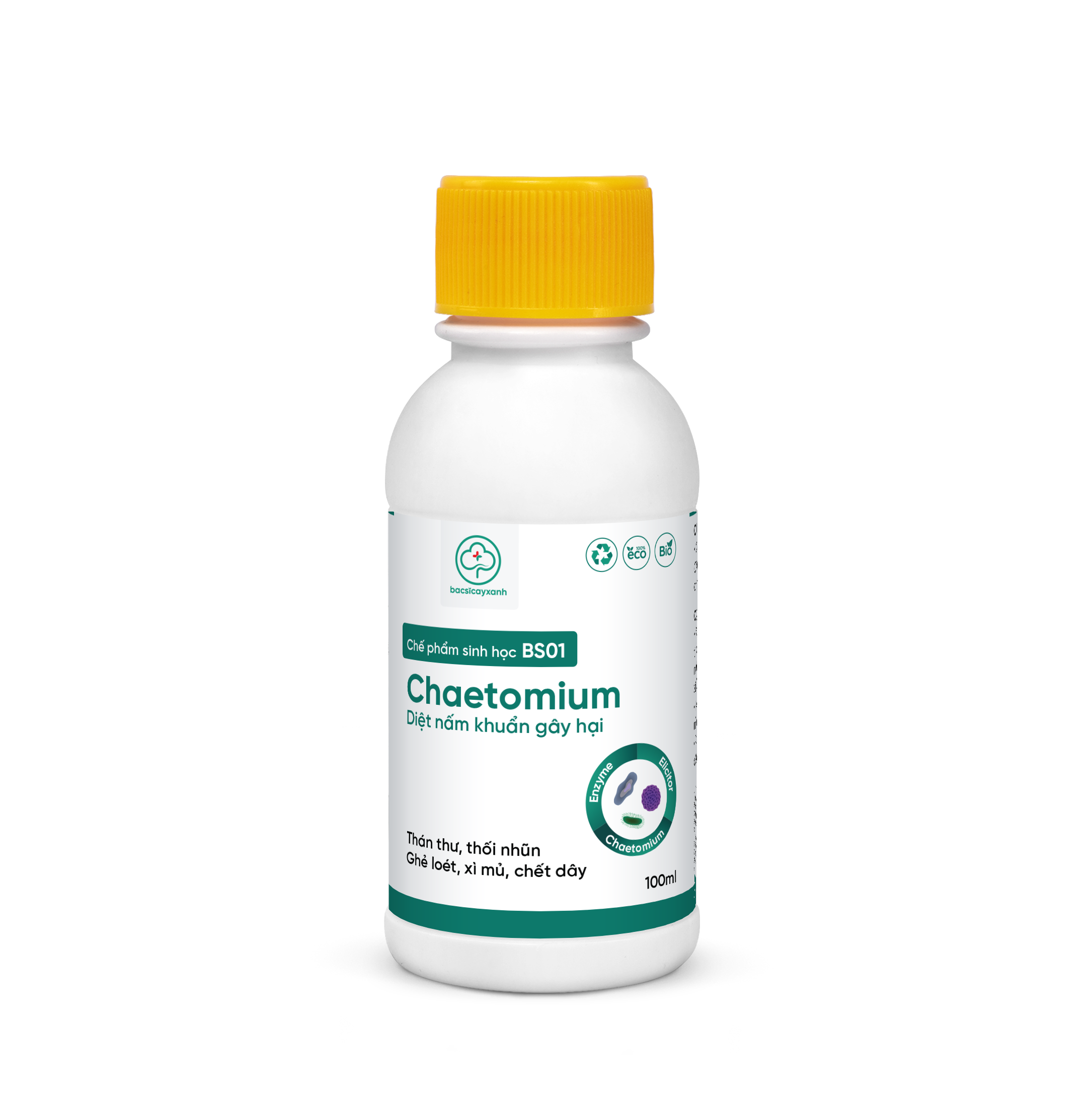 Chế phẩm trị thán thư, thối trái, héo rũ, chết cây con, phòng ngừa nấm bệnh BS01 Chaetomium 200ml NSX Bacsicayxanh