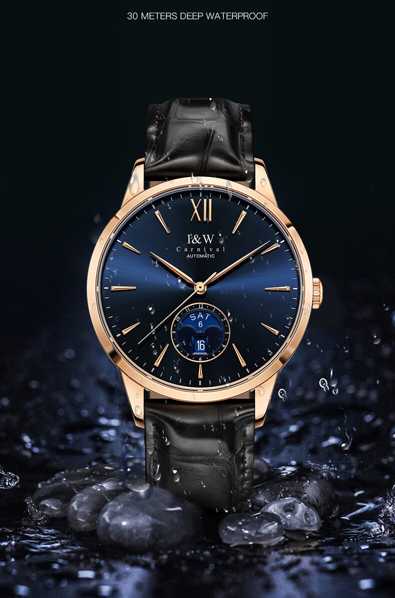 Đồng hồ nam chính hãng IW CARNIVAL IW527G-3 Kính sapphire ,chống xước ,Chống nước 30m ,Bảo hành 24 tháng,Máy cơ (Automatic),dây da cao cấp