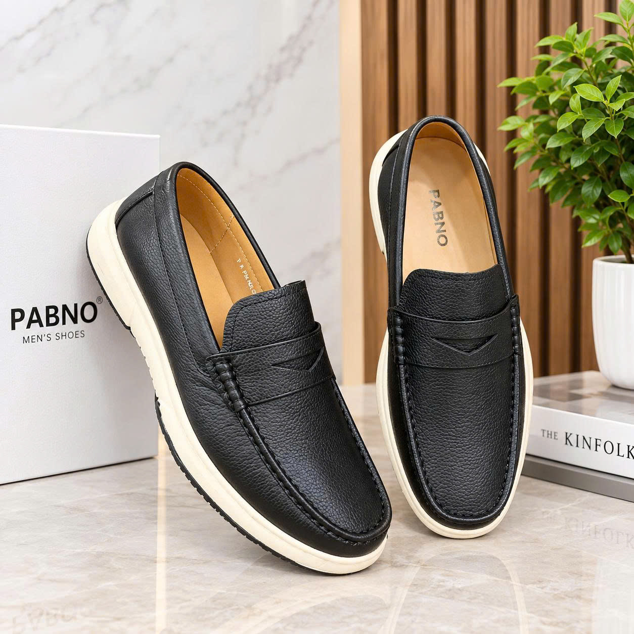 GIÀY MỌI NAM ĐẾ TRẮNG PABNO PN754 – MÀU ĐEN / NÂU