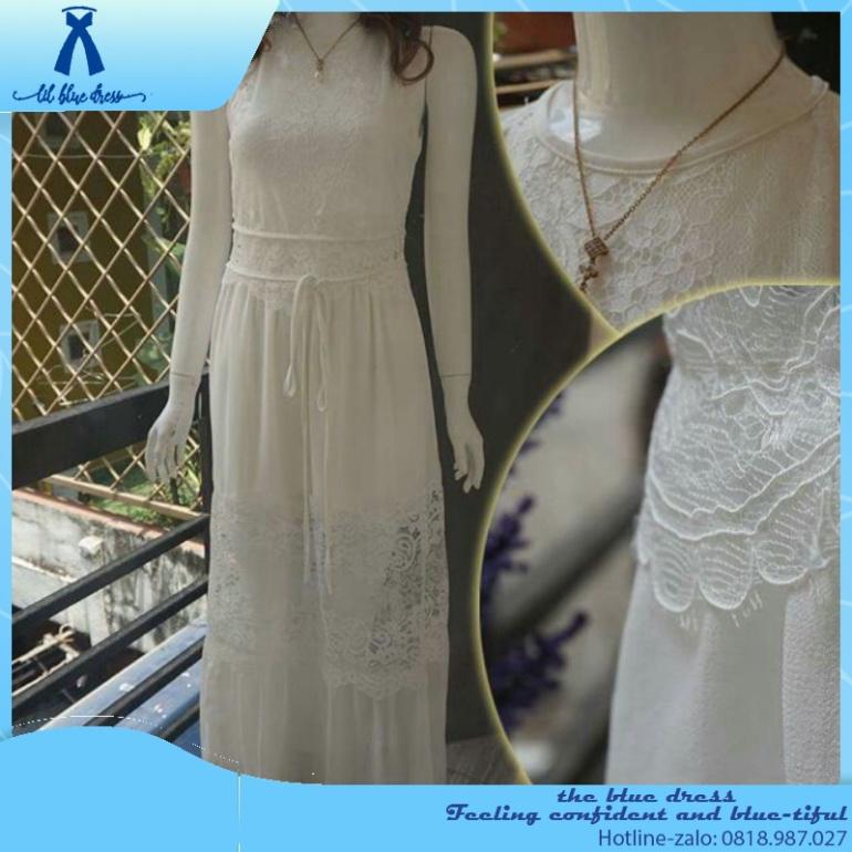 QUẢNG CHÂU CAO CẤP Đầm thiết kế maxi ren trắng - đầm đi tiệc - đầm đi biển bigs