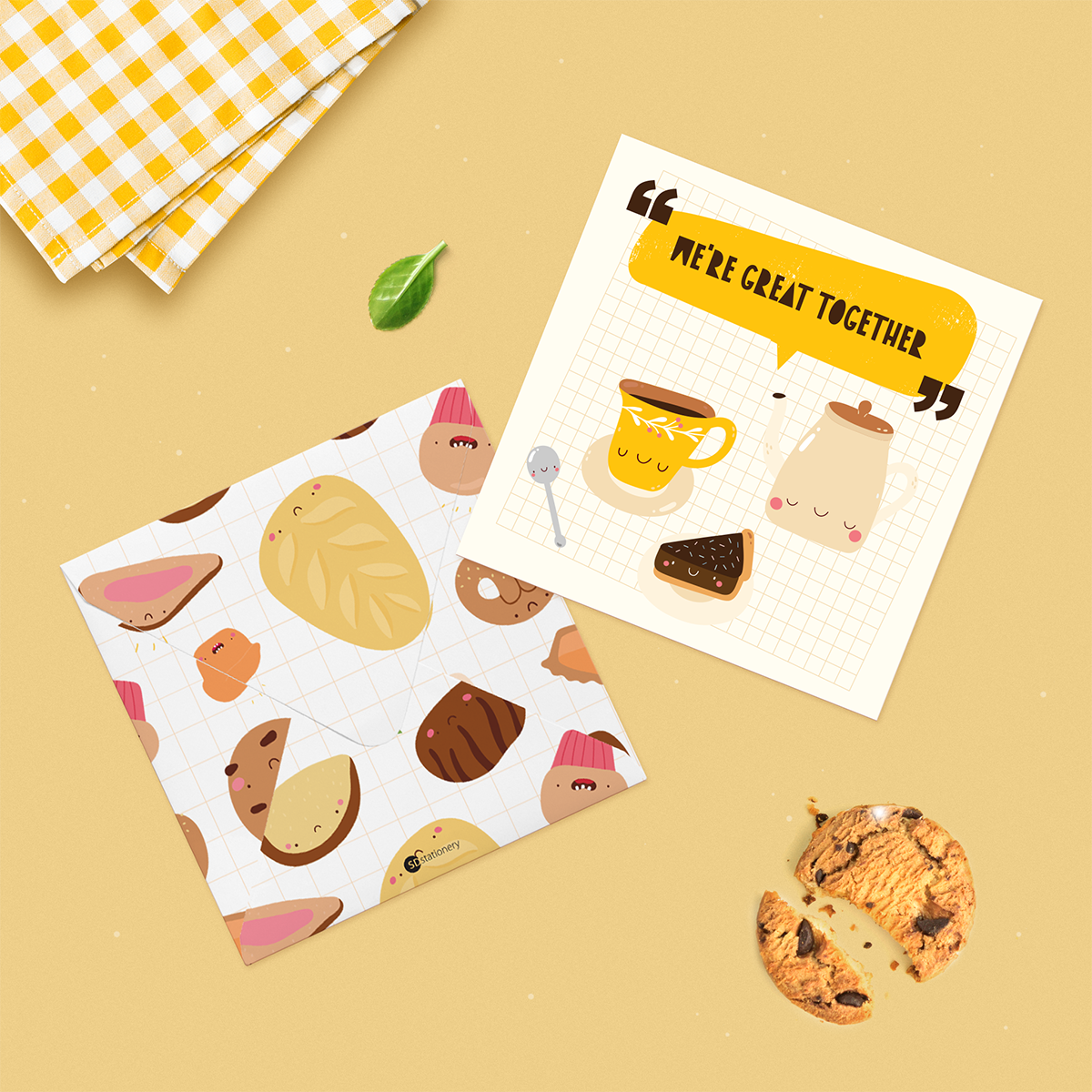 Set 6 thiệp tặng bạn bè, chúc mừng, chúc may mắn, động viên SDstationery TASTY TREAT 12x12 minh họa dễ thương cute cho tâm hồn ăn uống