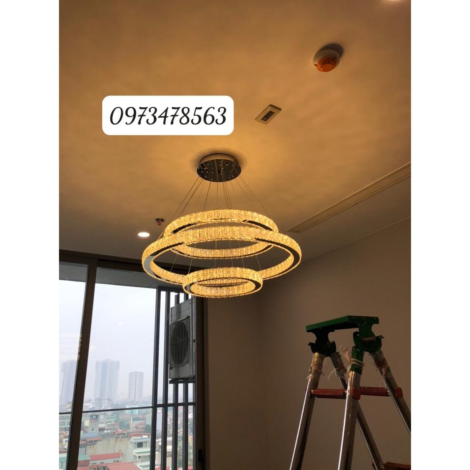Đèn chùm thả trần pha lê 3 vòng bản 5cm decor phòng khách,ngủ,bếp kích thước lớn,có điều khiển từ xa 3 chế độ ánh sáng