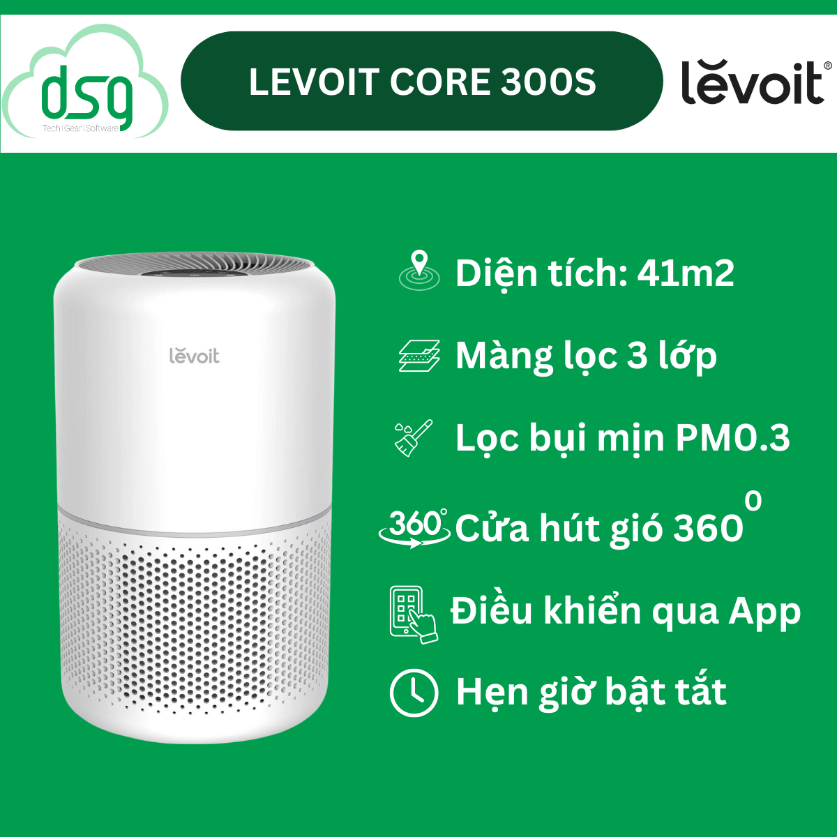 Levoit Máy Lọc Không Khí Levoit Core 300S Công Nghệ Air Turbo Hàng Chính Hãng