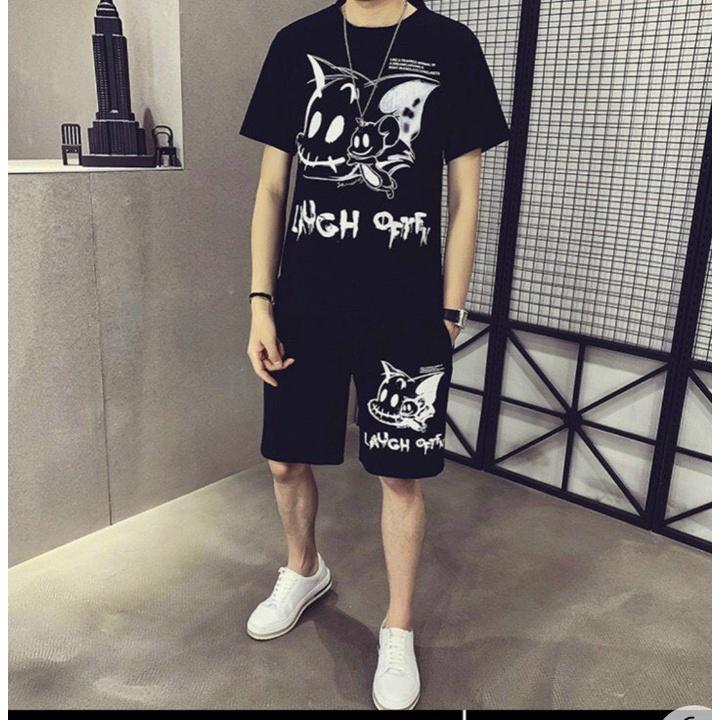 Quần áo hè nam cotton, áo cộc tay, set đồ bộ nam mùa hè đồ nam thể thao cá tính Chất Đẹp phong cách Hàn quốc