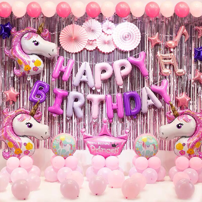 Set Trang Trí Sinh Nhật Chủ Đề Pony Unicorn Hồng Lộng Lẫy Cho Bé Gái
