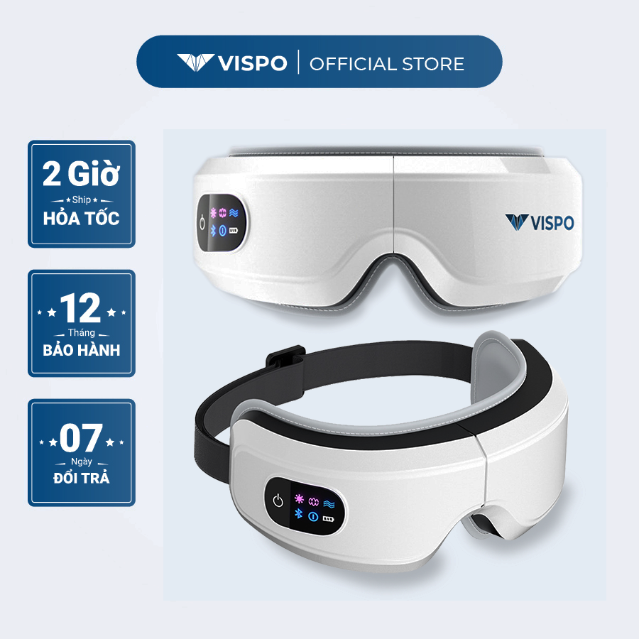 Máy Massage Mắt VISPO VP-M21W - EYES CARE MASSAGE Không Dây Kết Nối Bluetooth - Mát Xa Túi Khí Kết Hợp Nhiệt Ấm - Giảm Nhức Mỏi Mắt, Giảm Quầng Thâm, Cải Thiện Giấc Ngủ