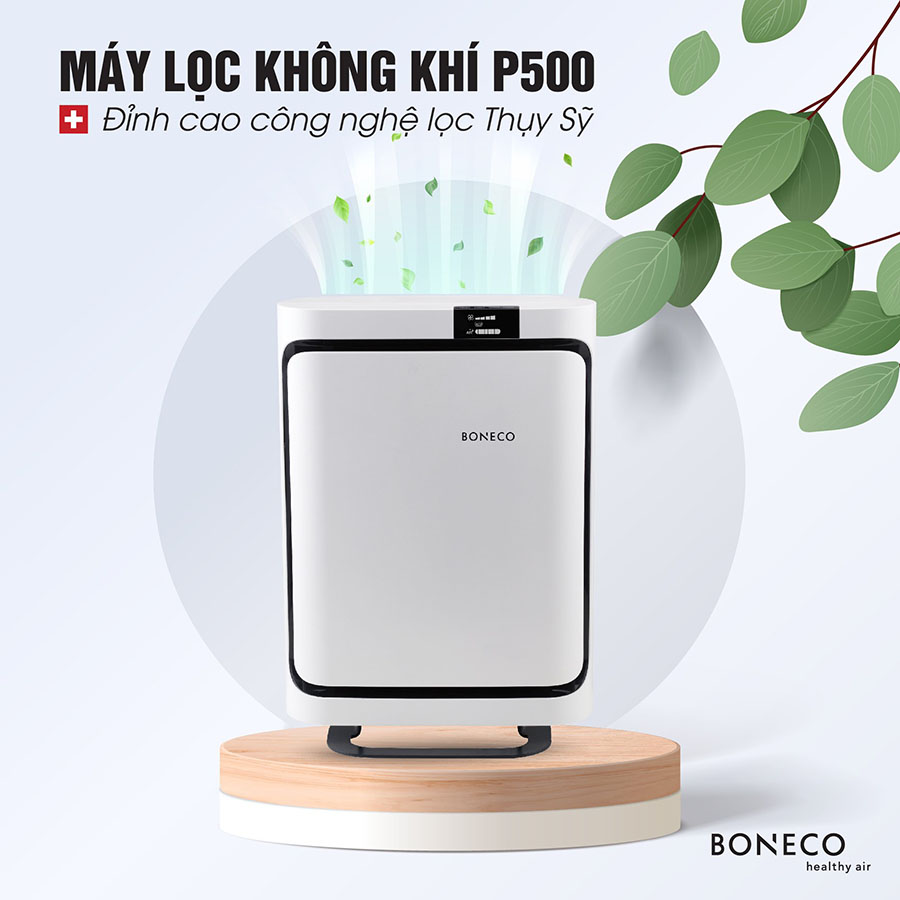 Máy Lọc Không Khí BONECO P500 Chống Dị Ứng, Khử Mùi Phòng, Diệt Vi Khuẩn, Bộ Lọc HEPA Lọc Bụi, Khuếch Tán Xông Tinh Dầu Thơm, Điều Khiển Từ Xa (67m2) - Hàng Chính Hãng