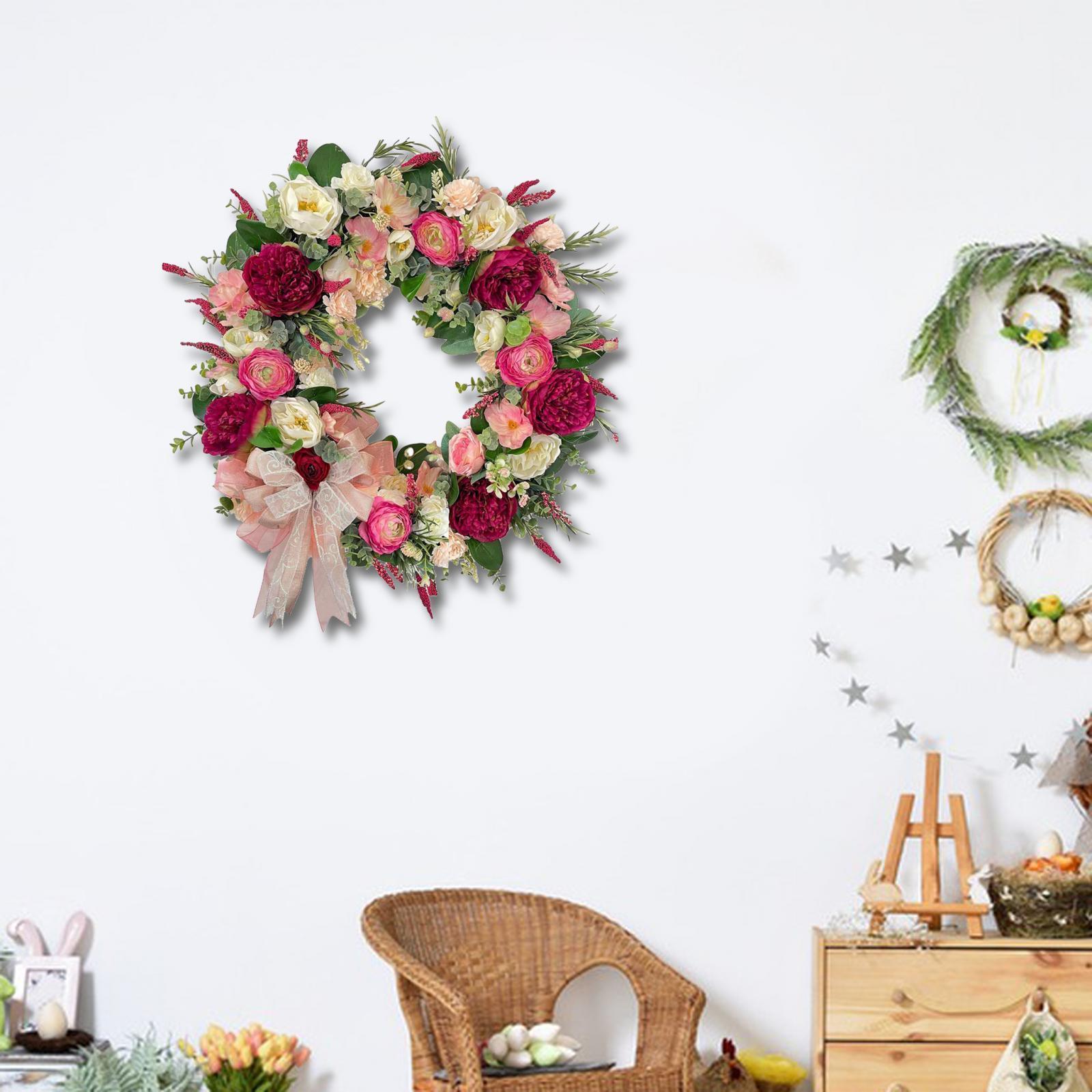 Romantic Door Flower Wreath, Floral Indoor Wreath, Faux Flower Ornaments ,Hanging Spring Wreath for Home Wedding, Front Doors Shop Windows Party