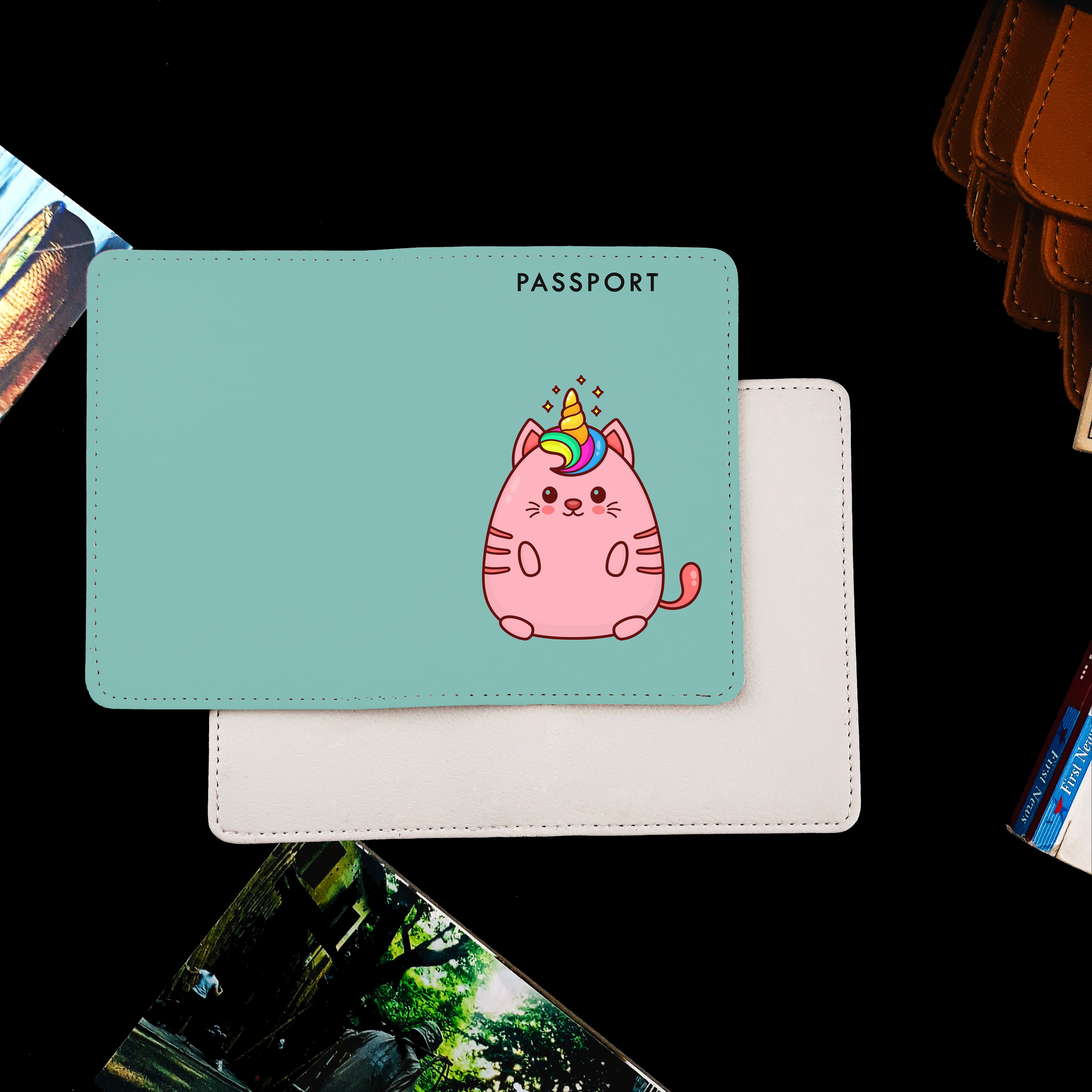 Bao Da Hộ Chiếu MÈO UNICORN - Ví Đựng Passport Du Lịch Cute - PPT115