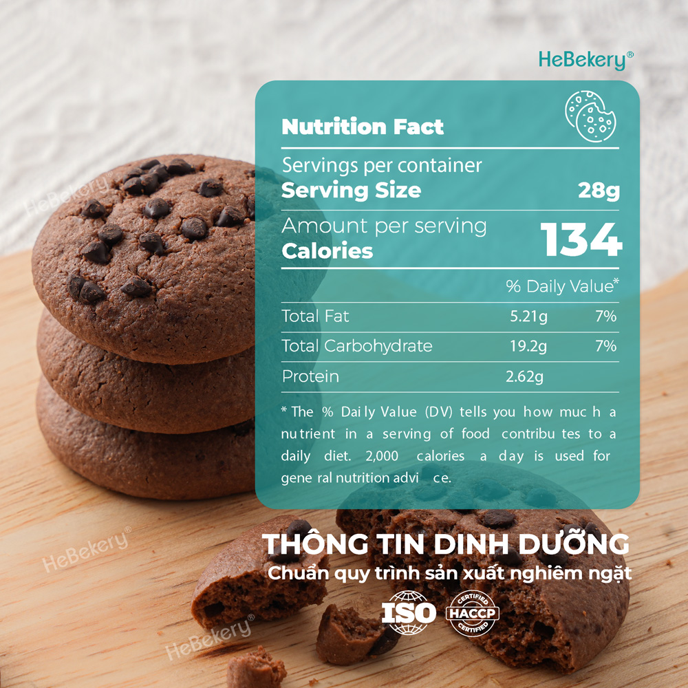 Cookies Hạnh Nhân Nguyên Cám Vị Dark Choco - Cookies Choco Chips Ăn Vặt Chuẩn Healthy HeBekery by HeBe