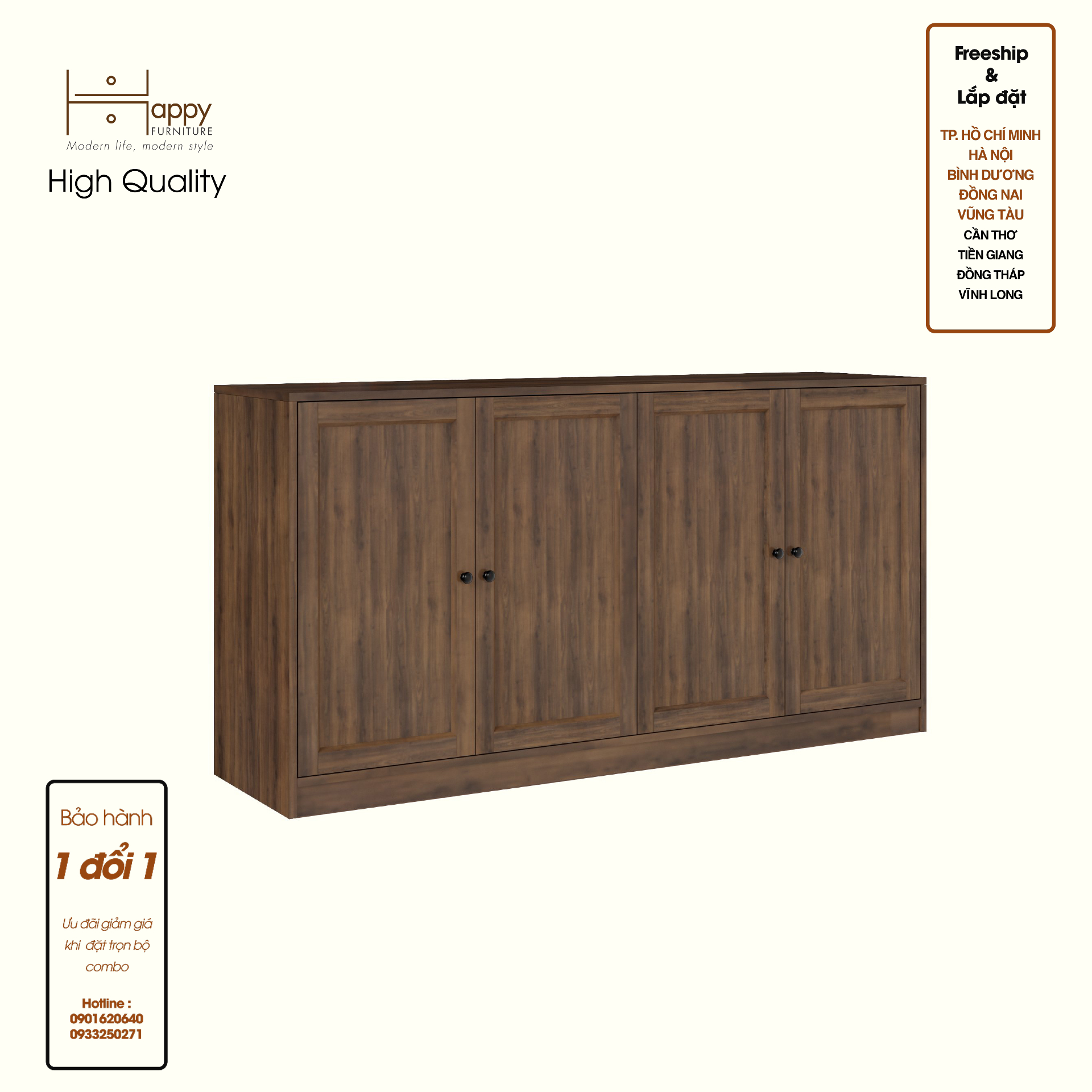 HAPPY FURNITURE , MATTA - Tủ lưu trữ 4 cánh mở , TCM_211 , 160cm x 40cm x 82cm DxRxC