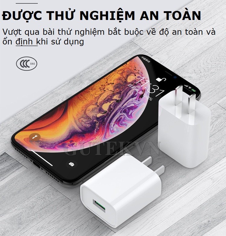 Bộ sạc nhanh 65W dây và củ sạc Gutek Q22 điện thoại tai nghe bluetooth sạc dự phòng an toàn cho thiết bị - Hàng Chính Hãng