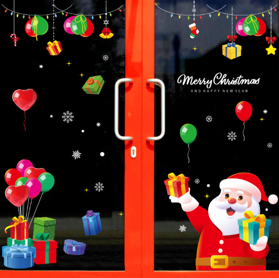 Decal trang trí Noel hít tĩnh điện - Ông già Noel cầm hộp quà