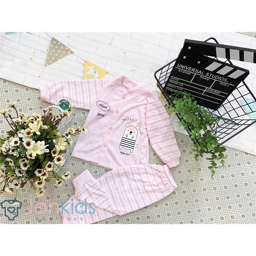 Bộ quần áo dài tay thu đông Unchi hình gấu nỉ cotton sợi tre mềm mịn, giữ ấm cho bé