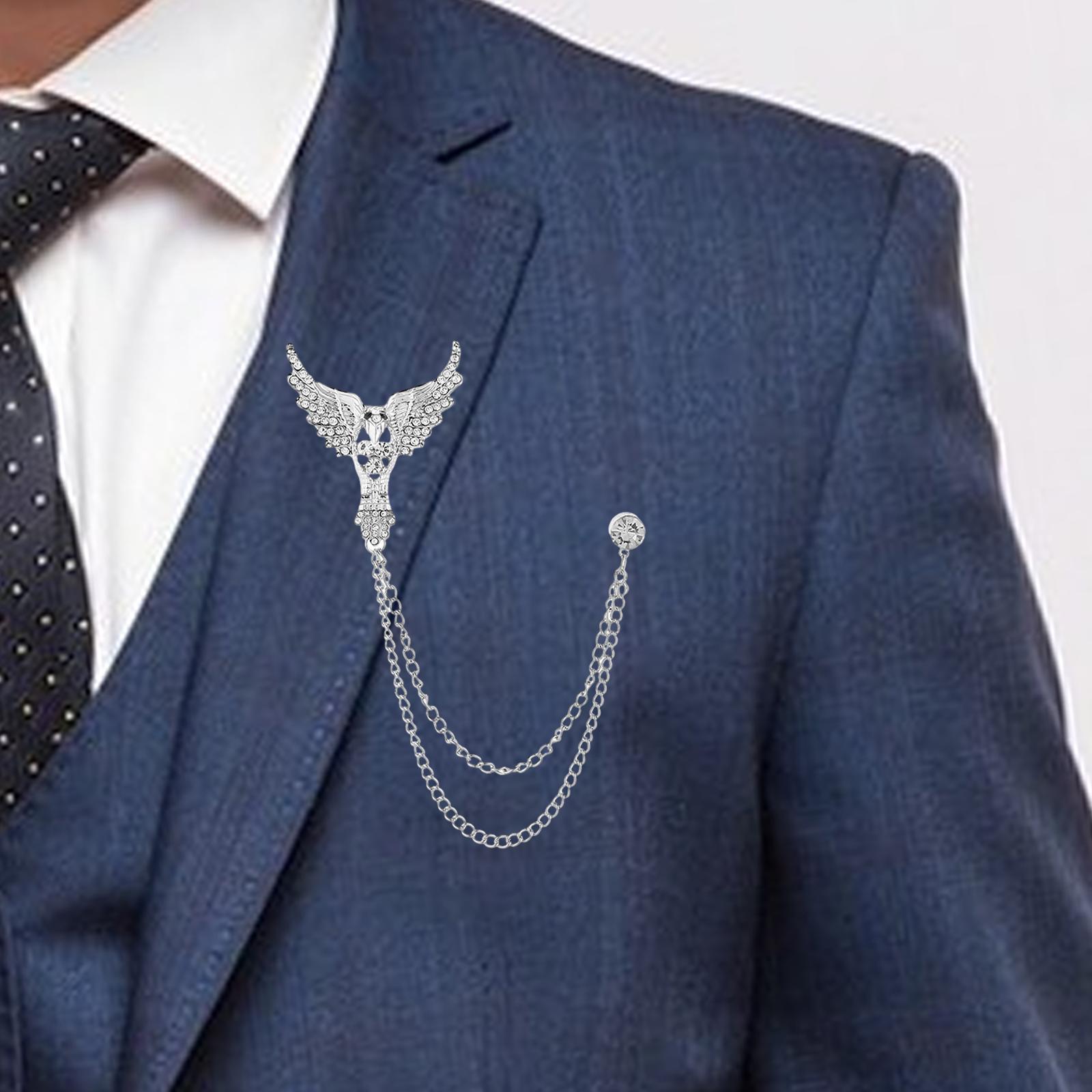 Suit Brooch with Chain Lapel Badge Fashion Scarf Pins Men's Lapel Brooch Alloy Angel Wing Brooch Pin for Dress Shirts Jewelry