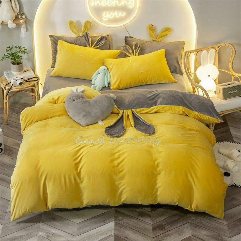 Bộ chăn ga gối nỉ nhung thỏ Rabit 4 món