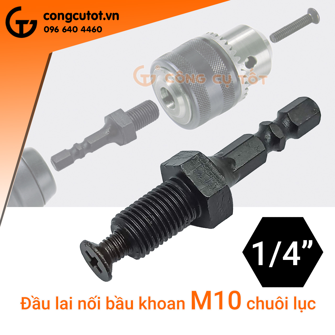 Đầu lai nối bầu khoan M10 chuôi lục