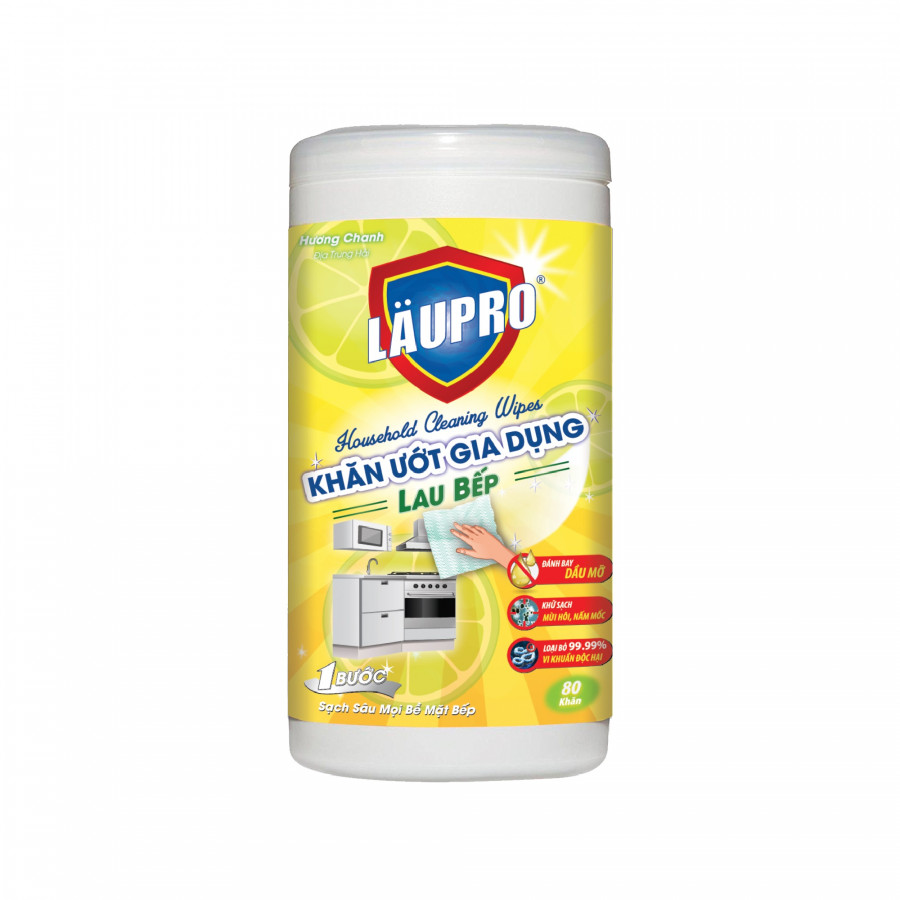 Khăn ướt Kháng khuẩn CHỨA CỒN - Gia dụng Läupro – Lau Bếp - Hộp 80 Khăn (Laupro) - Được Kiểm nghiệm &amp; Chứng nhận!