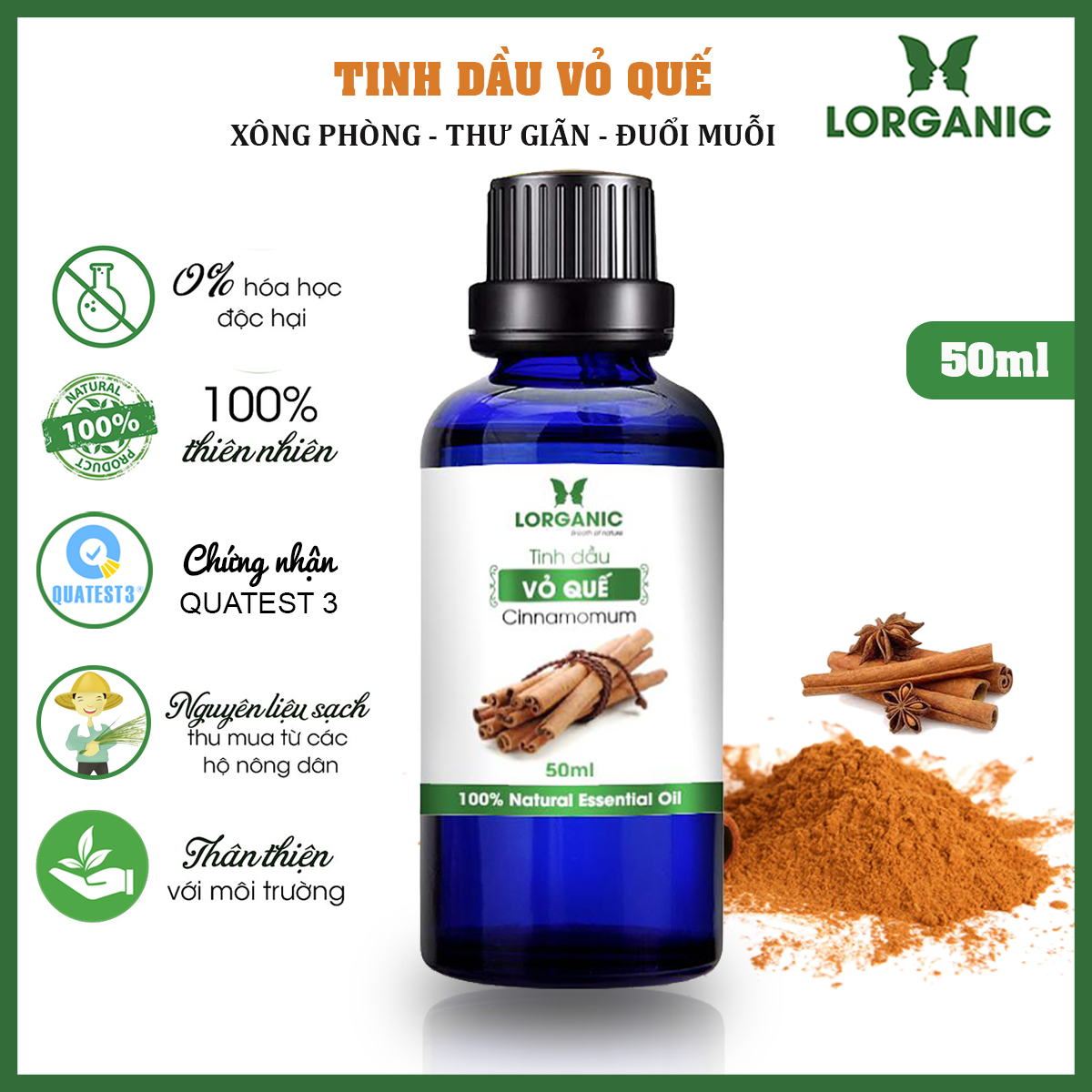 Tinh Dầu Vỏ Quế Nguyên Chất Lorganic (50ml)