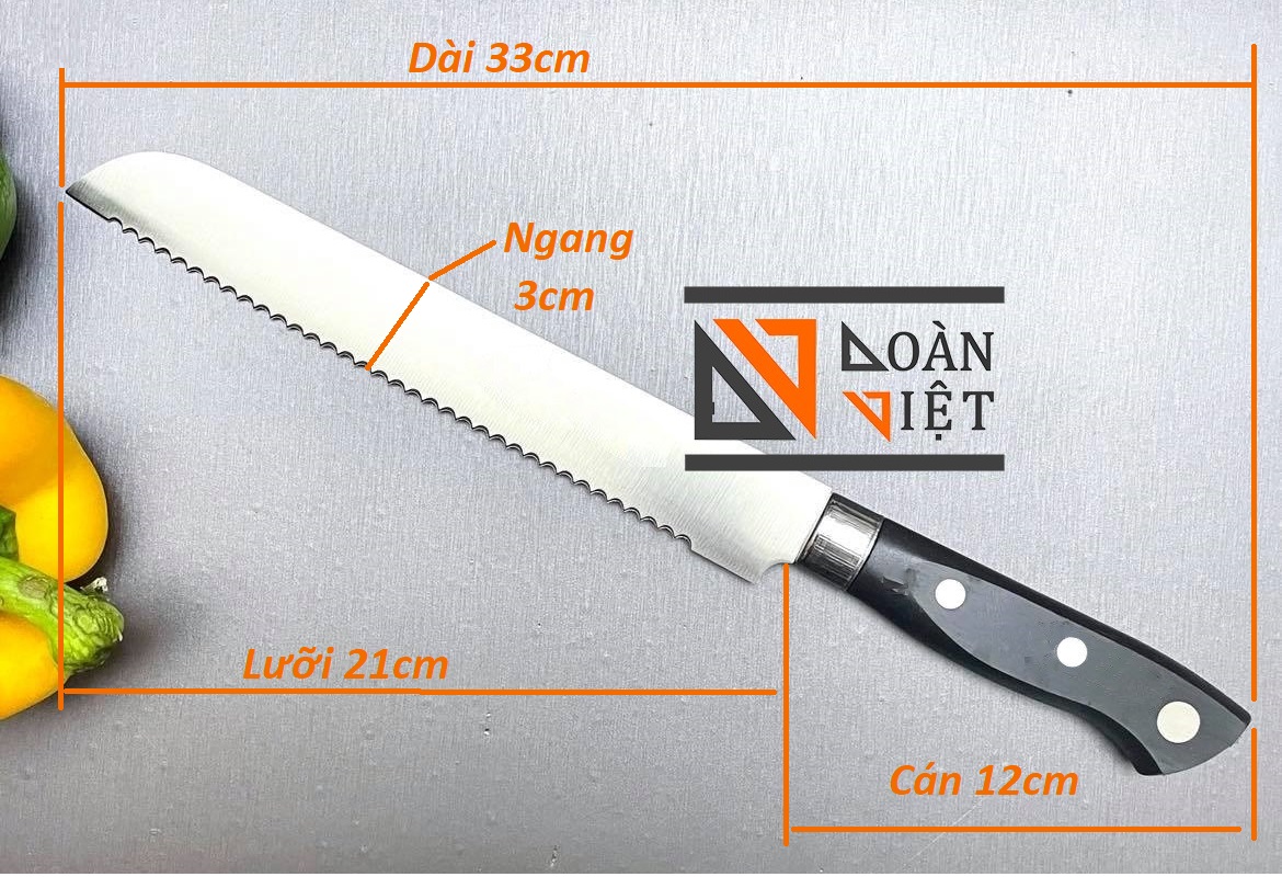 DAO CẮT BÁNH MÌ.  Dao RĂNG CƯA - Inox không rỉ, cán nhựa chắc chắn 32 cm - Dụng cụ làm bánh chuyên dụng dùng cắt bánh GATO, bánh mì CHUYÊN NGHIỆP