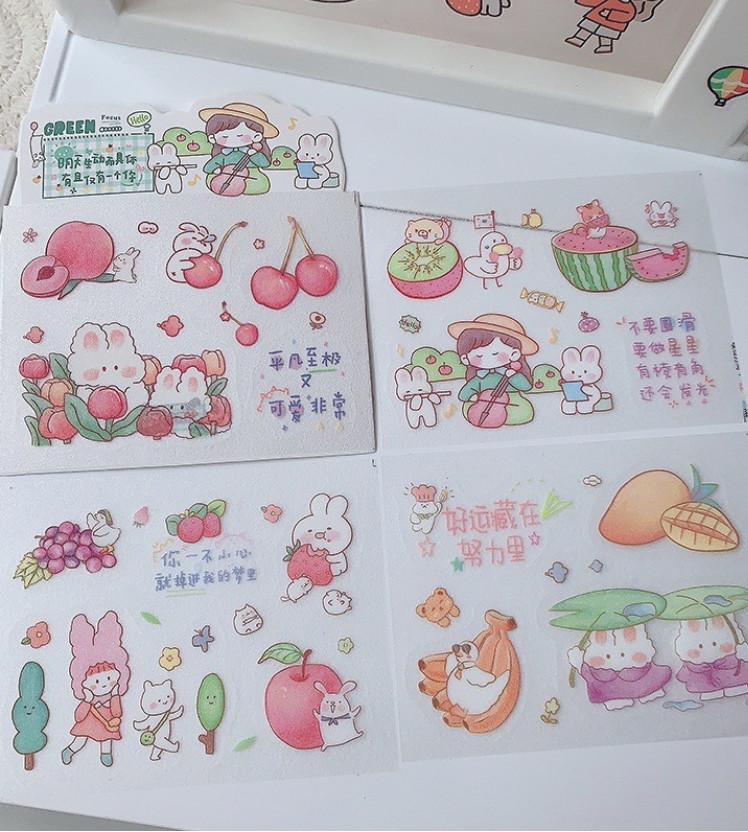 Set 4 Tấm Sticker Nhũ Vân Sần Xinh Xinh Dễ Thương Hình Dán Cute Stickers Trang Trí Sổ Tay-điện thoại