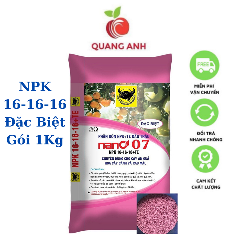 1kg Phân bón Đầu Trâu NPK 16-16-16 +TE chuyên cho cây ăn quả, hoa cây cảnh và rau màu