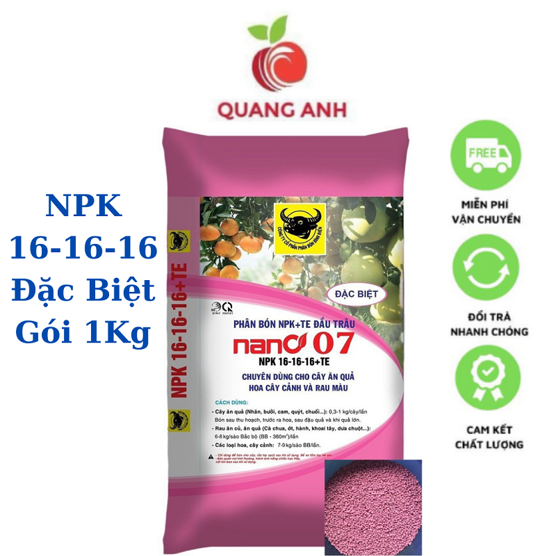 1kg Phân bón Đầu Trâu NPK 16-16-16 +TE (Đặc Biệt) chuyên cho cây ăn quả, hoa cây cảnh và rau màu