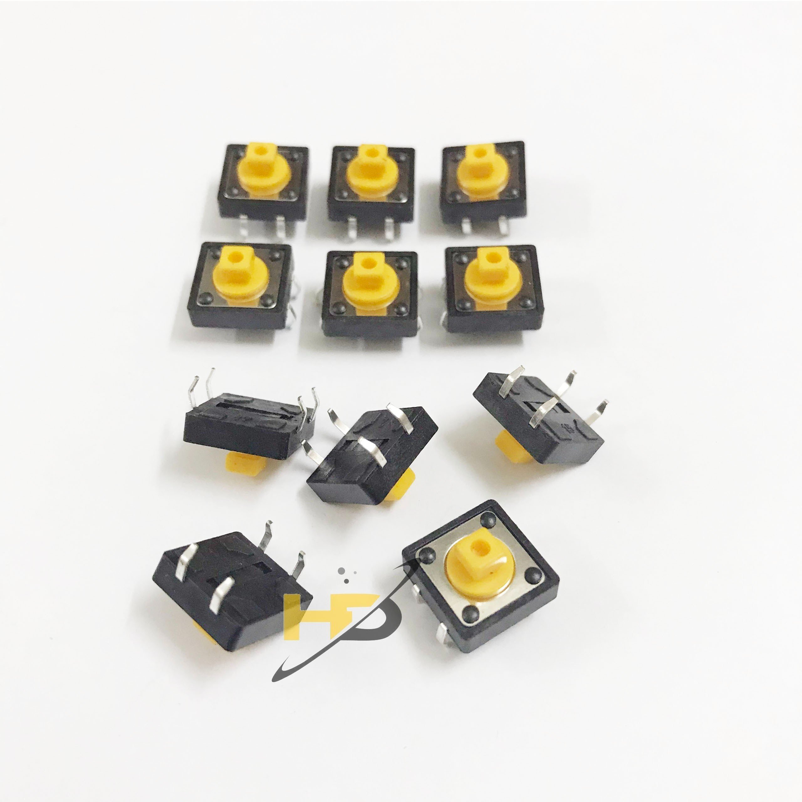 Nút Nhấn 4 Chân 12x12x7.3mm Kèm Nắp Màu Vàng Chống Nước