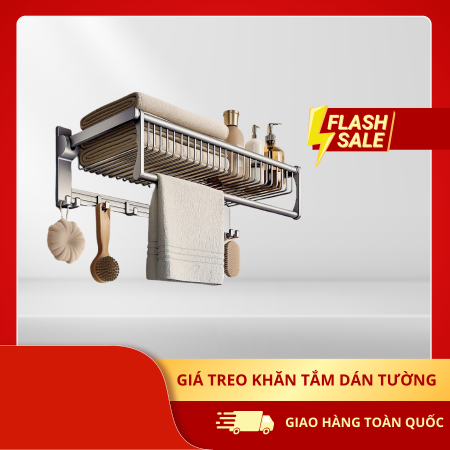 Giá Treo Khăn Tắm Dán Tường - Kệ Để Đồ Có Móc Treo Đa Năng, Thiết Kế Sang Trọng Hiện Đại - Giá Treo Khăn K81260