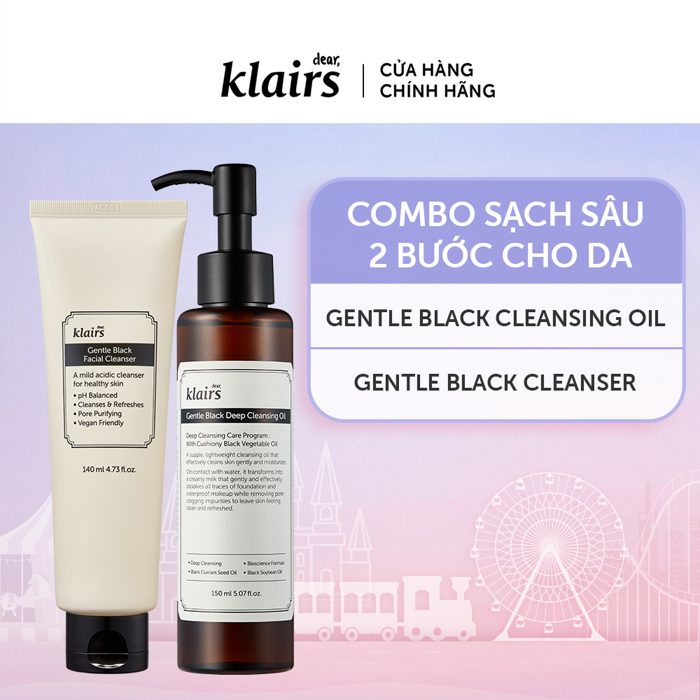 Combo Dear, Klairs Dầu tẩy trang Gentle Black Deep Cleansing Oil 150ml + Dear, Klairs Sữa rửa mặt Gentle Black 140ml