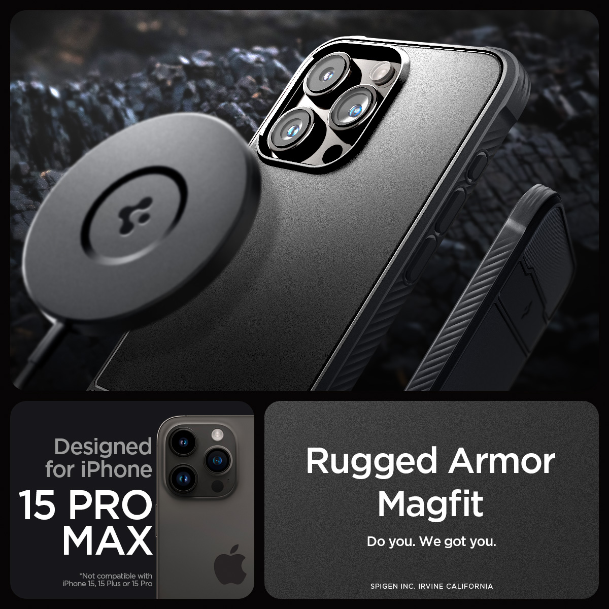 Ốp lưng dành cho iPhone 15 Pro Max SPIGEN Rugged Armor Magfit - Hàng Chính Hãng