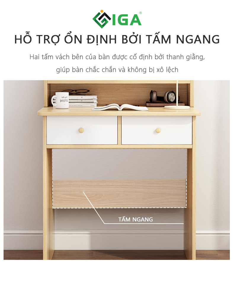 Bàn Học, Bàn Làm Việc Mini Có Kệ Sách Và Ngăn Kéo Để Đồ Thương Hiệu IGA - GP178