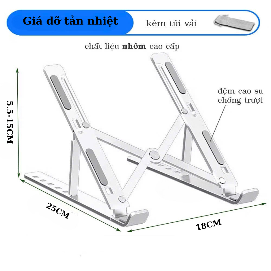 Bộ Giá Đỡ Laptop gấp gọn và quạt - Đế Kê Laptop Tản Nhiệt Có Thể Điều Chỉnh Độ Cao