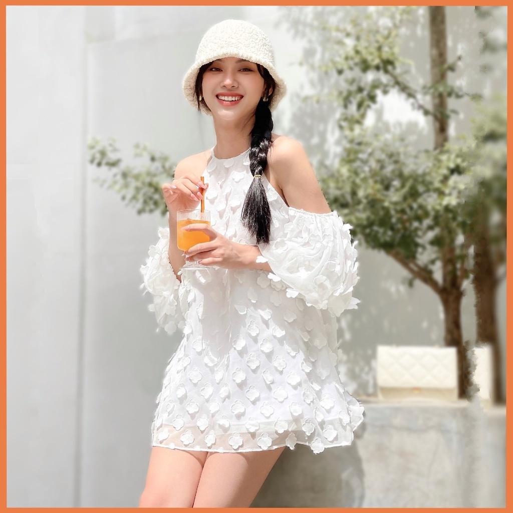 Váy Trễ Vai Tay Bồng Dáng Xòe Có Đệm Ngực Chất Gấm Xốp Họa Tiết Nổi Phong  Cách Hàn Quốc Có Khóa Sau Lưng   Hazomicom  Mua Sắm Trực Tuyến