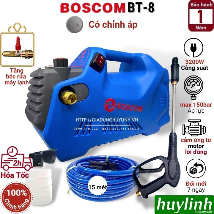 Máy xịt rửa xe Chỉnh Áp Boscom BT8 - 3200W - Tặng kèm béc rửa máy lạnh - motor từ lõi đồng 100%