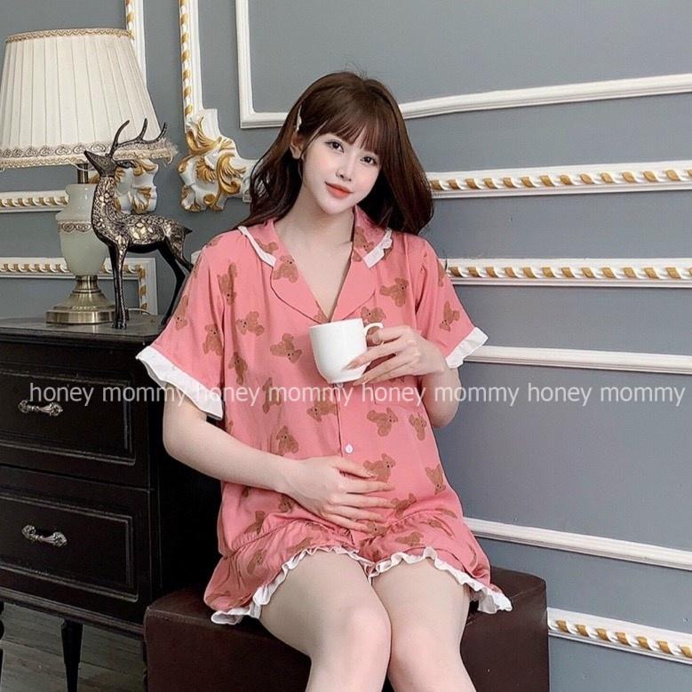 Bộ Pijama Bầu Mùa Hè Họa Tiết Gấu Dễ Thương Xinh Xắn Mặc Ở Nhà Chất Mát HT4659 Honey Mommy