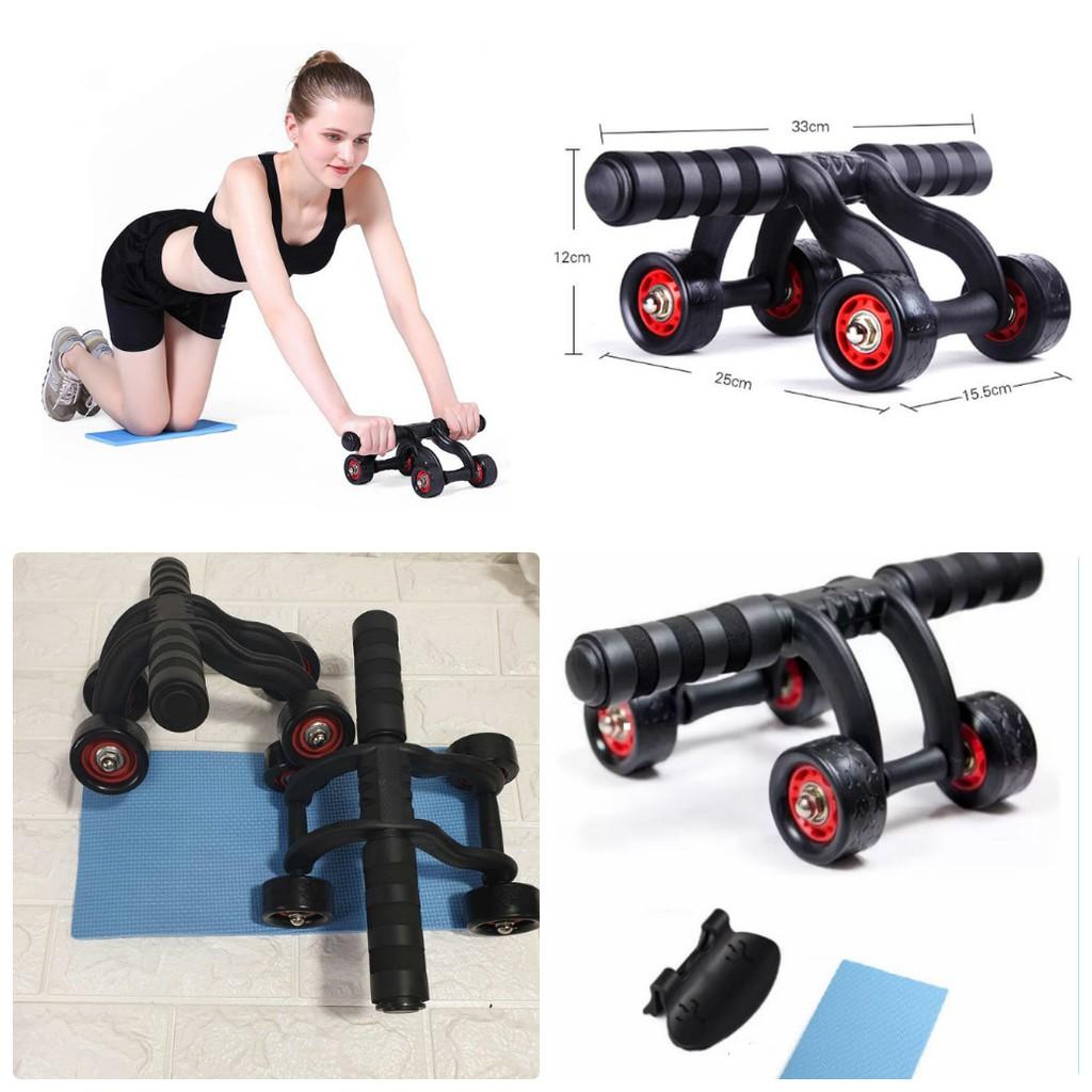 Con Lăn Tập Bụng 4 BÁNH Yoga,Gym + tặng miếng thảm + con lăn 4 bánh tập cơ bụng tại nhà