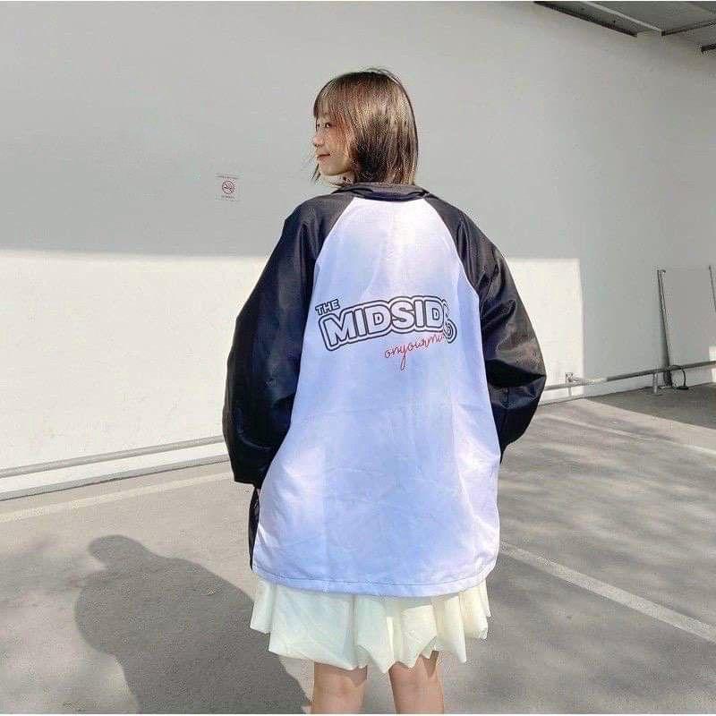 Áo Khoác Dù TMS LOGO MIDSIDE Nam Nữ Ulzzang Unisex Form Rộng Bomber 7zia Jacket , Áo khoác dù Bomber Phối Màu BLACK Áo khoác unisex Cổ Bo Dệt Unisex