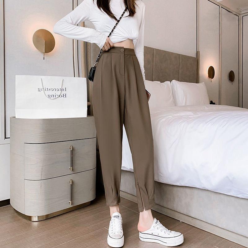Quần baggy nữ lưng cao màu đen có khóa gấu CHERRY quần tây ống suông V049