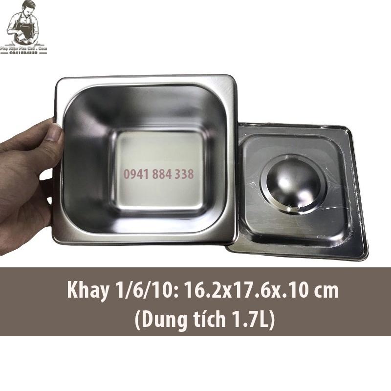 Khay Inox Đựng Topping 1/6, Khay Đựng Thạch(Có Nắp)