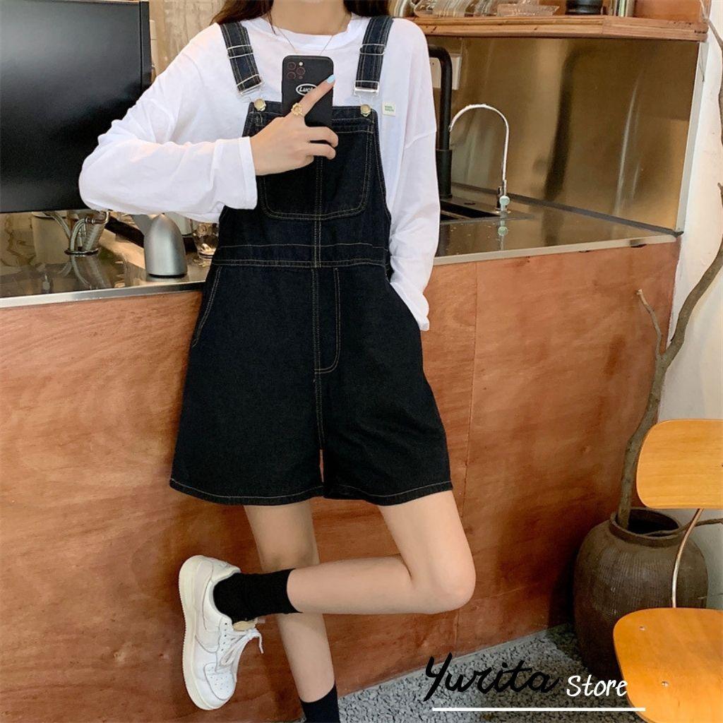 Quần Yếm Short Jeans Nữ Yurita Ống Suông Phối Túi Trước Trẻ Trung Phong Cách Hàn Quốc