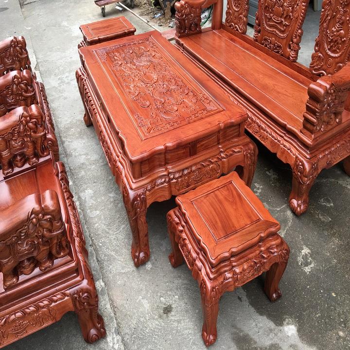 Bộ bàn ghế minh quốc voi chiến gối lá sen gỗ hương đá ( Chị Hạnh - Lạng Sơn )